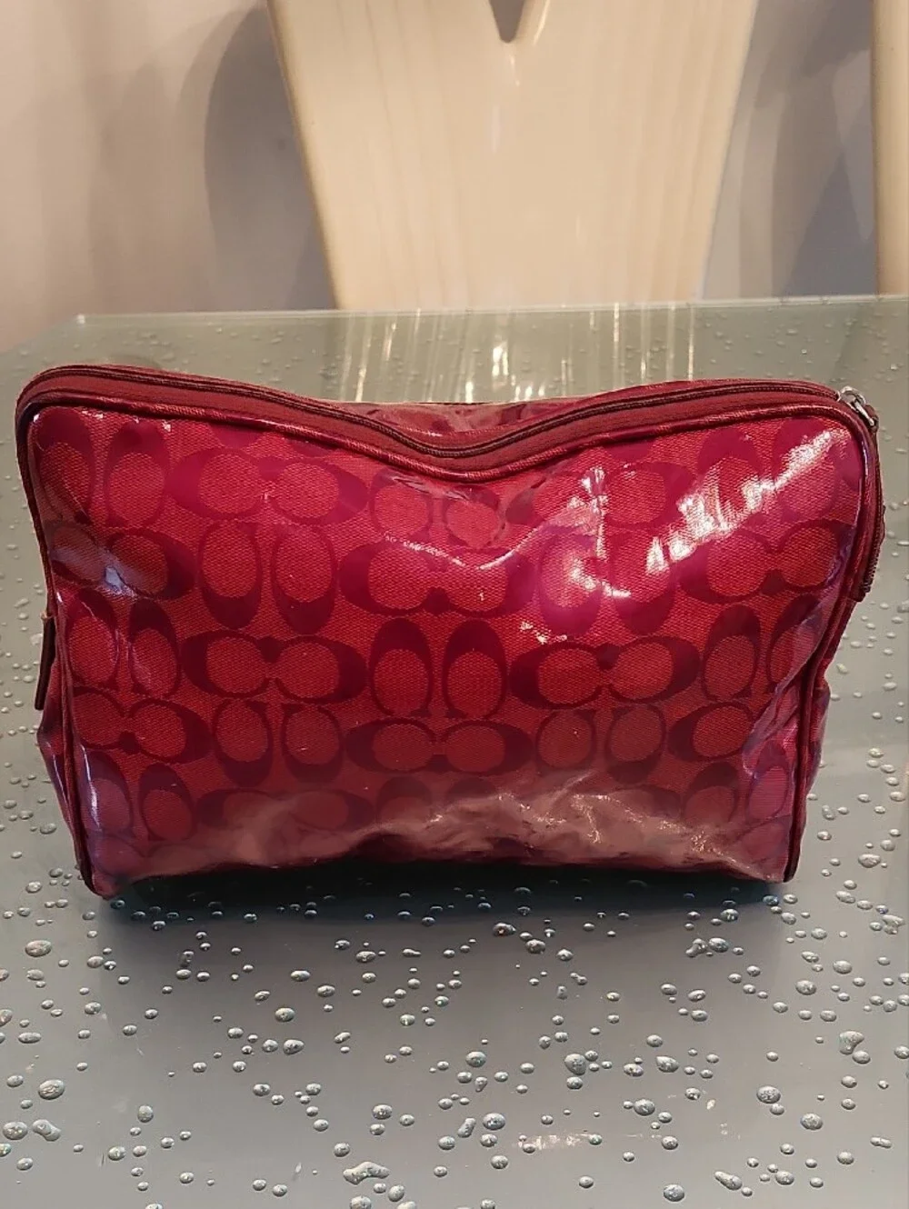 Coach Red Signature Glossy Cosmetic Pouch